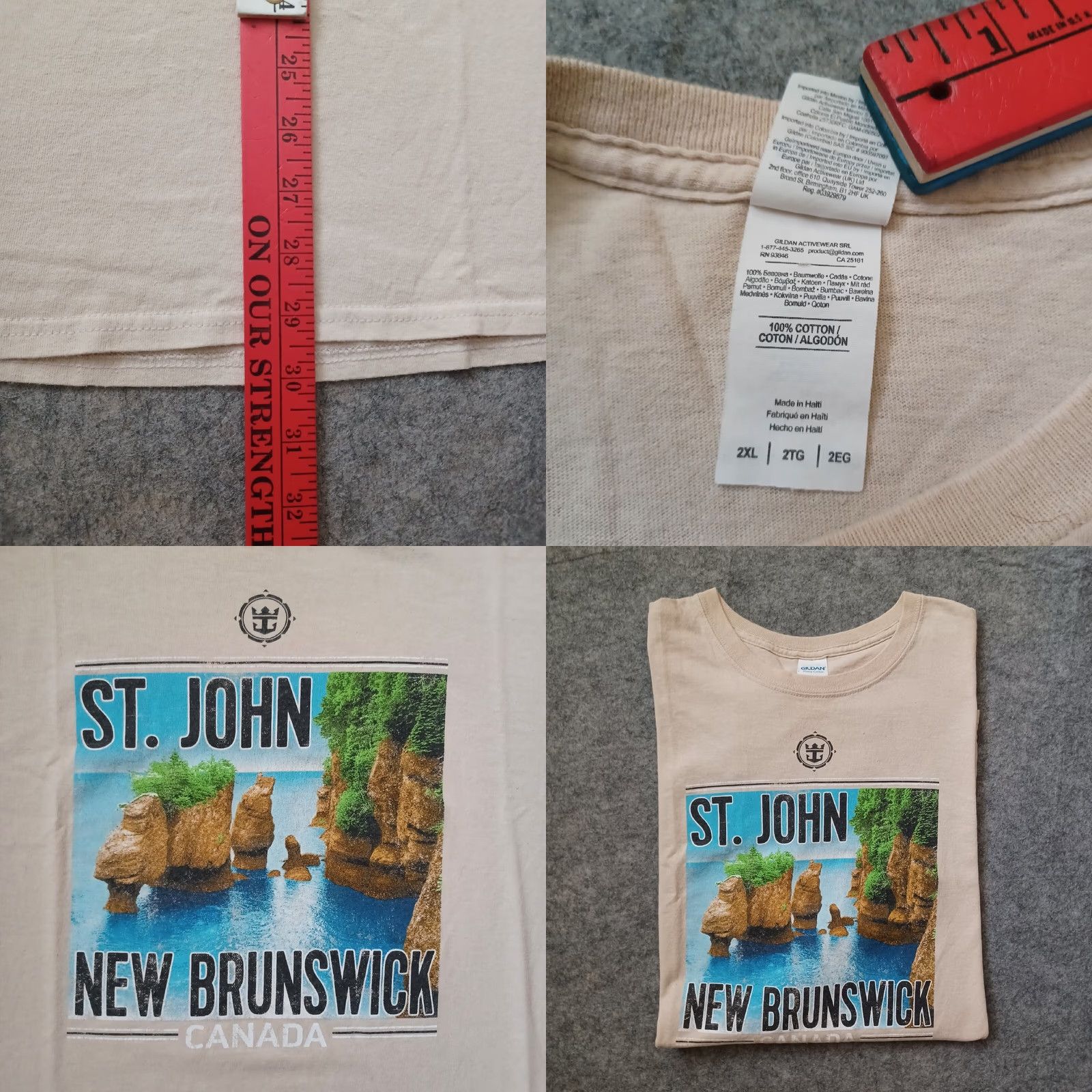 Gildan St John New Brunswick Canada T Shirt Mens 2XL Beige Short Sleeve 100% Cotton Gildan Size US XXL / EU 58 / 5 - 8 Thumbnail