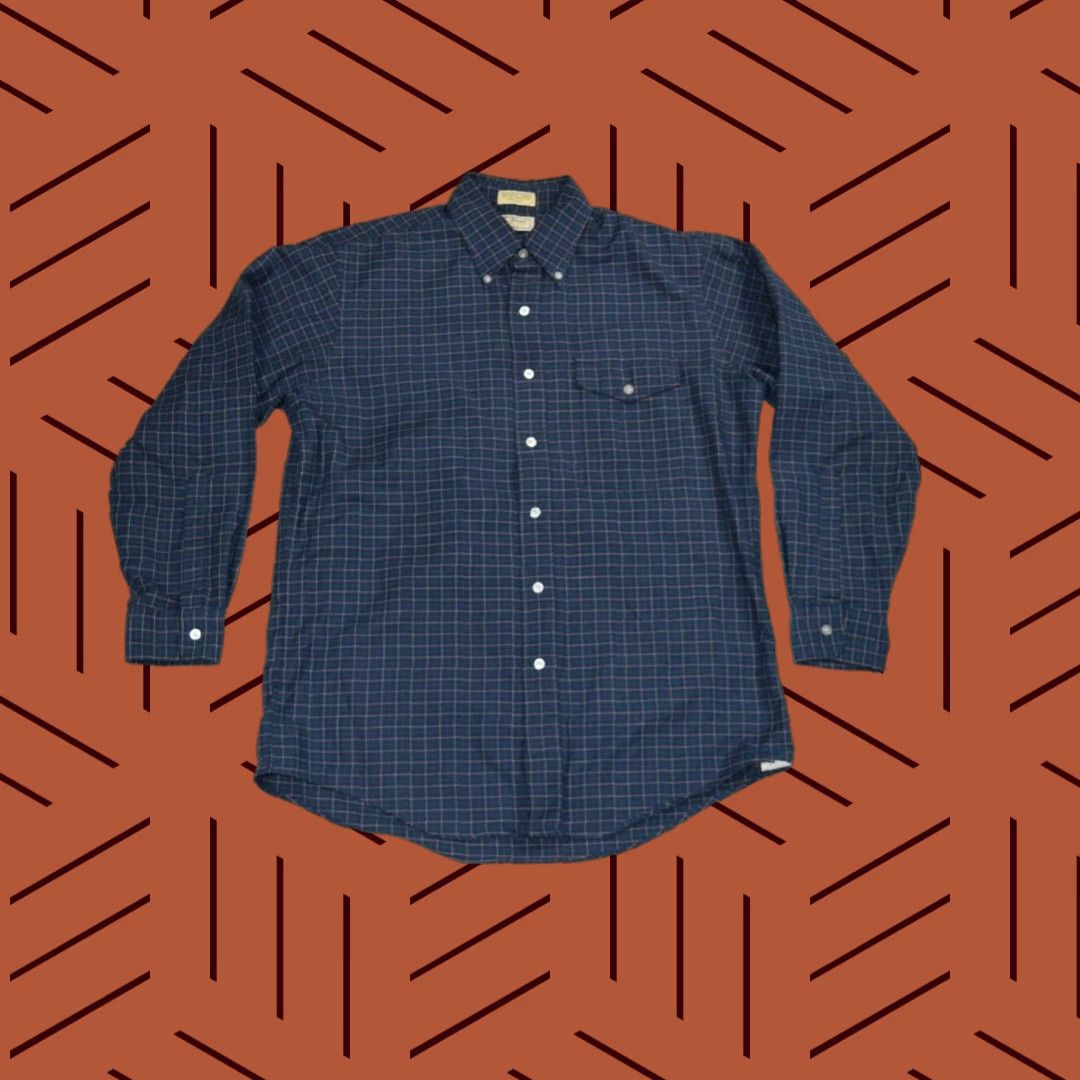 Vintage Vintage LL Bean Men's Plaid Shirt Navy Blue 90s Button-Front Casual L Size US L / EU 52-54 / 3 - 1 Thumbnail