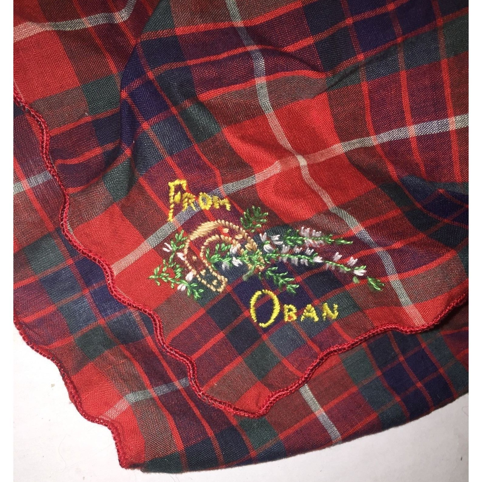 Other Vintage Red, Green and Blue Plaid "From Oban" Handkerchief Size ONE SIZE - 1 Thumbnail
