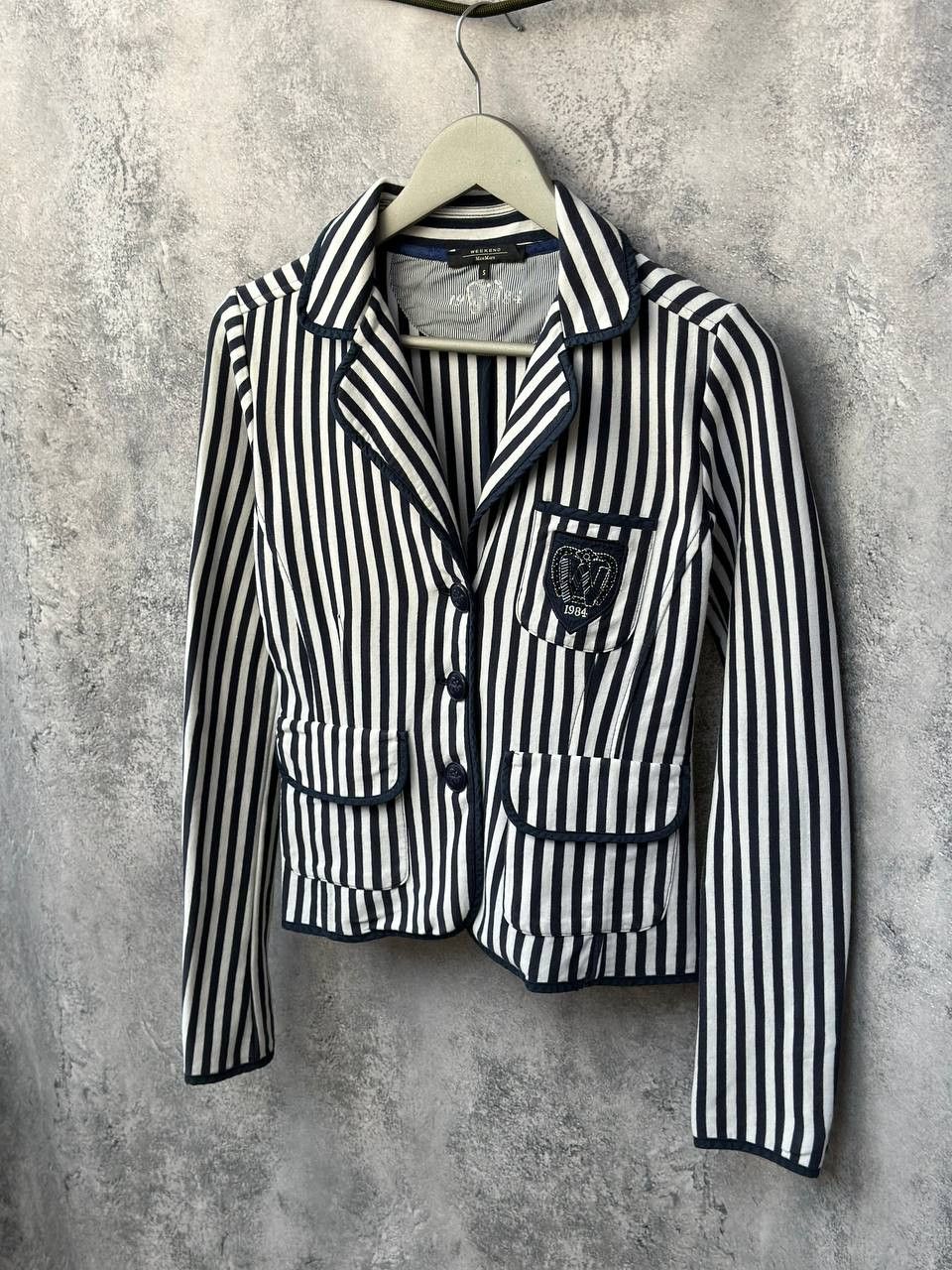 Designer × Weekend Max Mara Weekend Max Mara Striped Blazer Jacket Japan "W" Patch Size S / US 4 / IT 40 - 1 Thumbnail