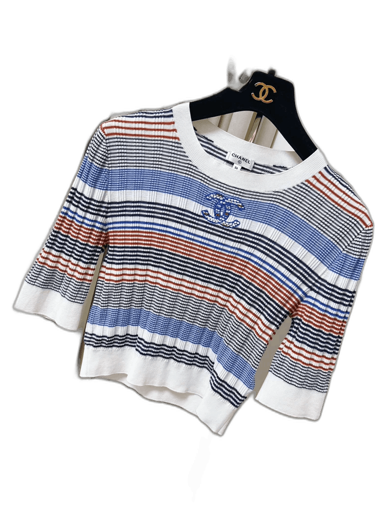 Chanel Red White Blue Knit Top