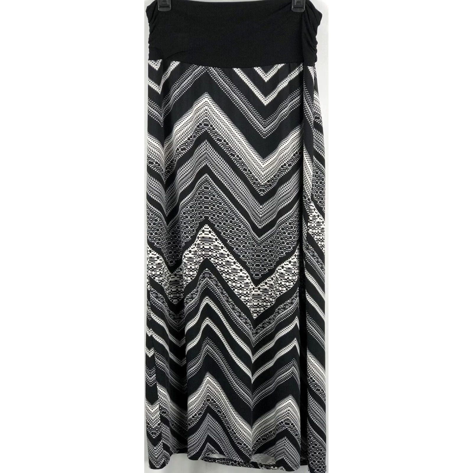 Vintage VINTAGE AB Studio Skirt Maxi L Black White Chevron Ruched Aztec Boho Hippie Geometric 30” Waist Long Women Size 36" / US 14 / IT 50 - 2 Thumbnail