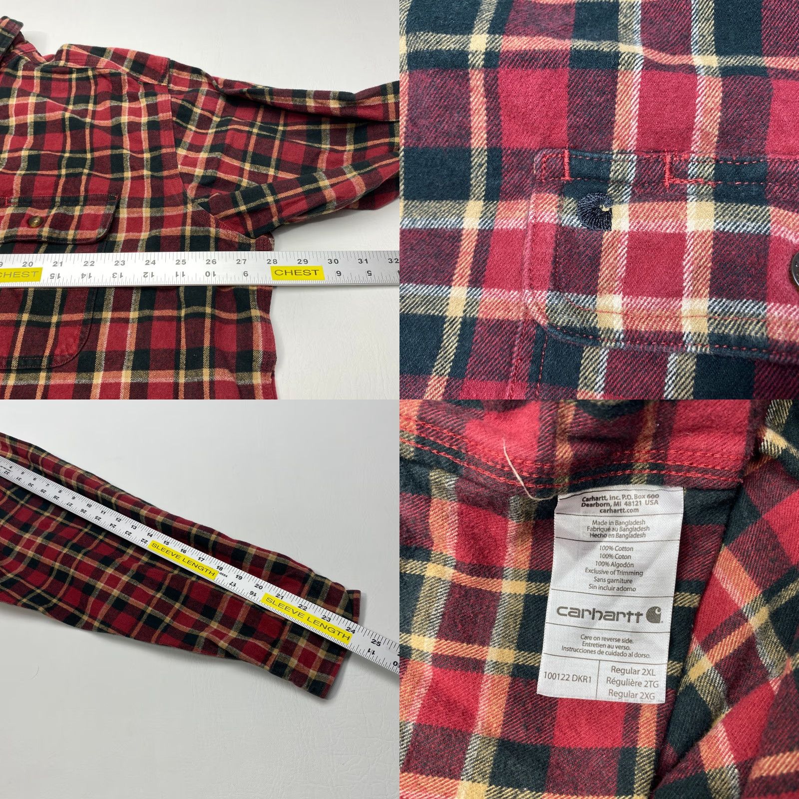Carhartt Carhartt Mens 2XL Original Fit Hubbard Flannel Shirt Heavyweight Red Plaid Size US XXL / EU 58 / 5 - 8 Thumbnail