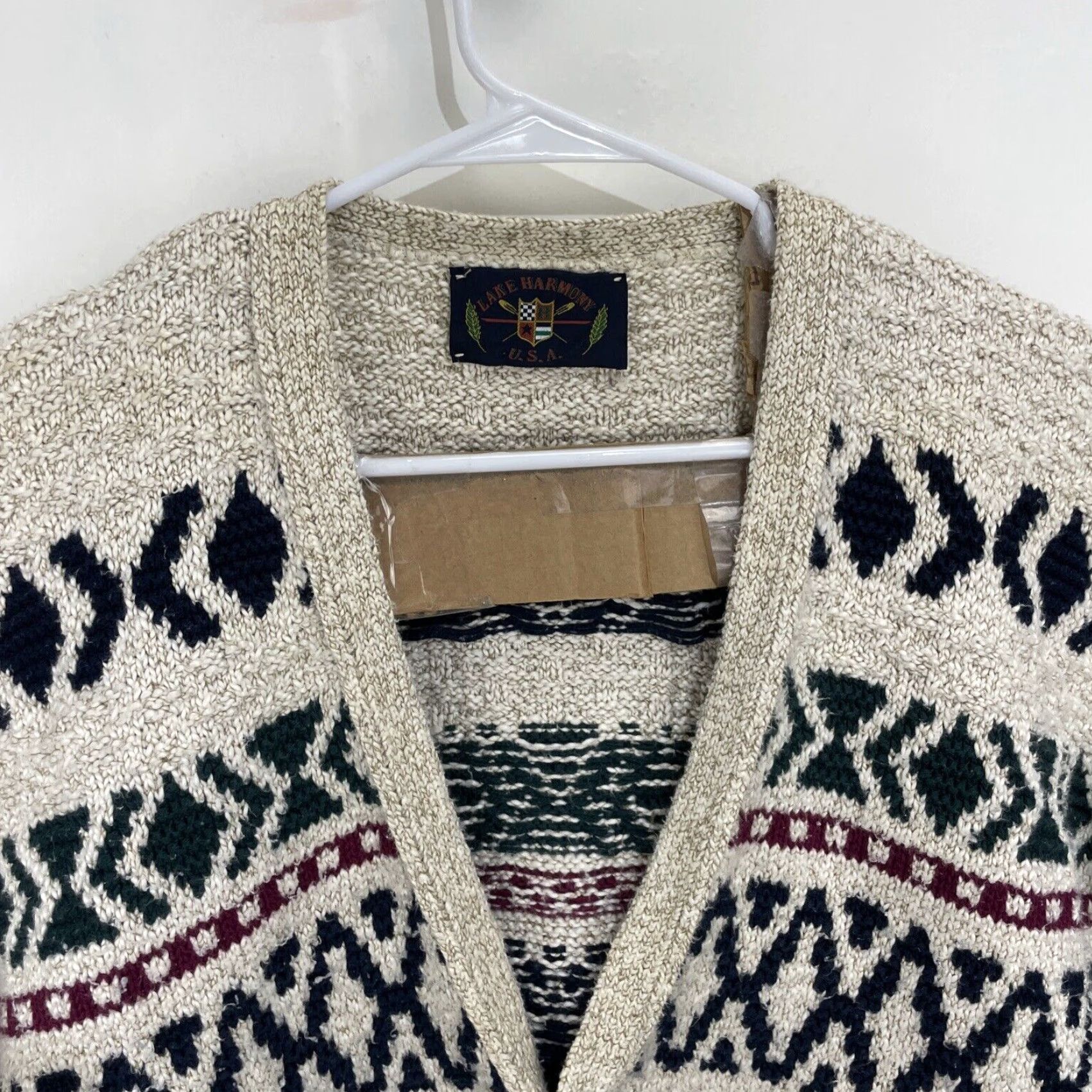 Harmony VINTAGE Lake Harmony Cardigan Sweater Men XL Knit Open Geometric USA 80s-90s Size US XL / EU 56 / 4 - 3 Thumbnail