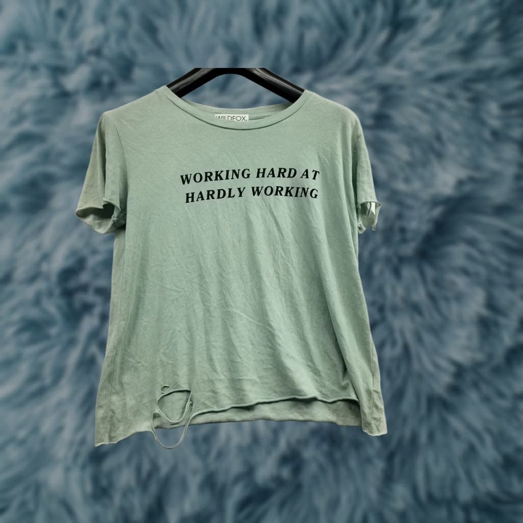 Wildfox WILDFOX Women Pigment Cadet Blue Small T-Shirt Working Hard at Hardly Working Distressed Tee Size S / US 4 / IT 40 - 1 Thumbnail