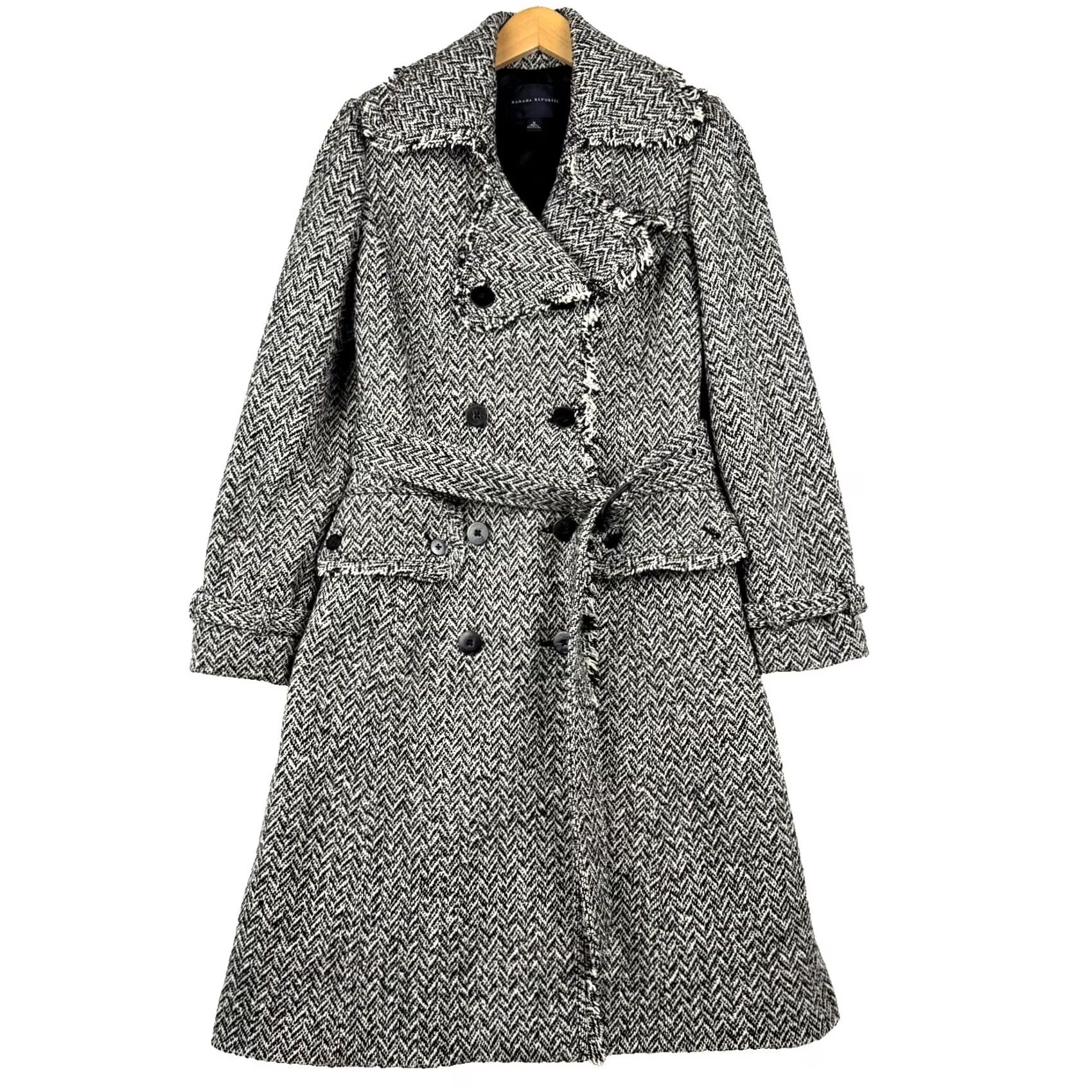 Banana Republic VINTAGE Banana Republic Women's M Wool Tweed Double Breasted Trench Coat Size M / US 6-8 / IT 42-44 - 2 Thumbnail