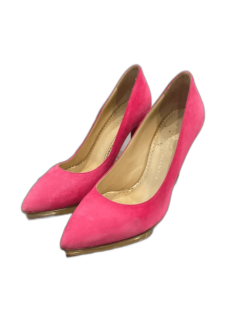 Pink High Heel Shoes with Gold Platfrom