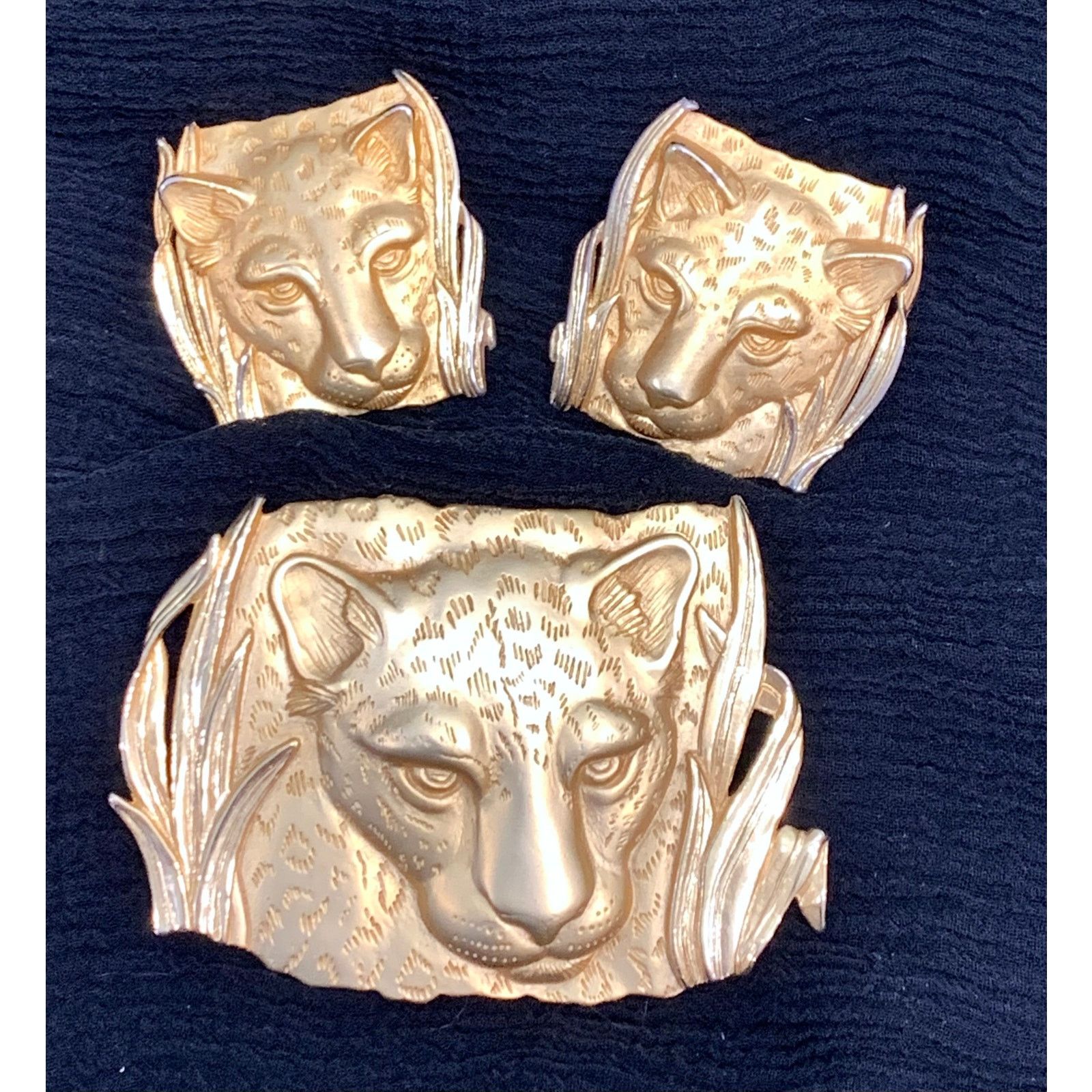 Avant Garde x Jewelry 80's Park Lane Leopard Brooch / Pendant & Earrings Set Gold, Women's
