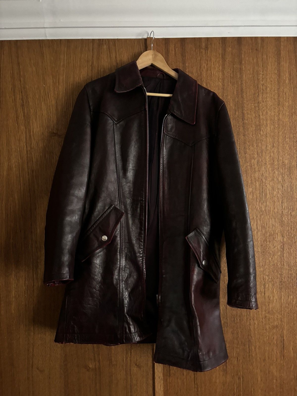 Comme des Garcons COMME DES GARCONS BURGUNDY RED LEATHER TRENCH Size US M / EU 48-50 / 2 - 2 Thumbnail