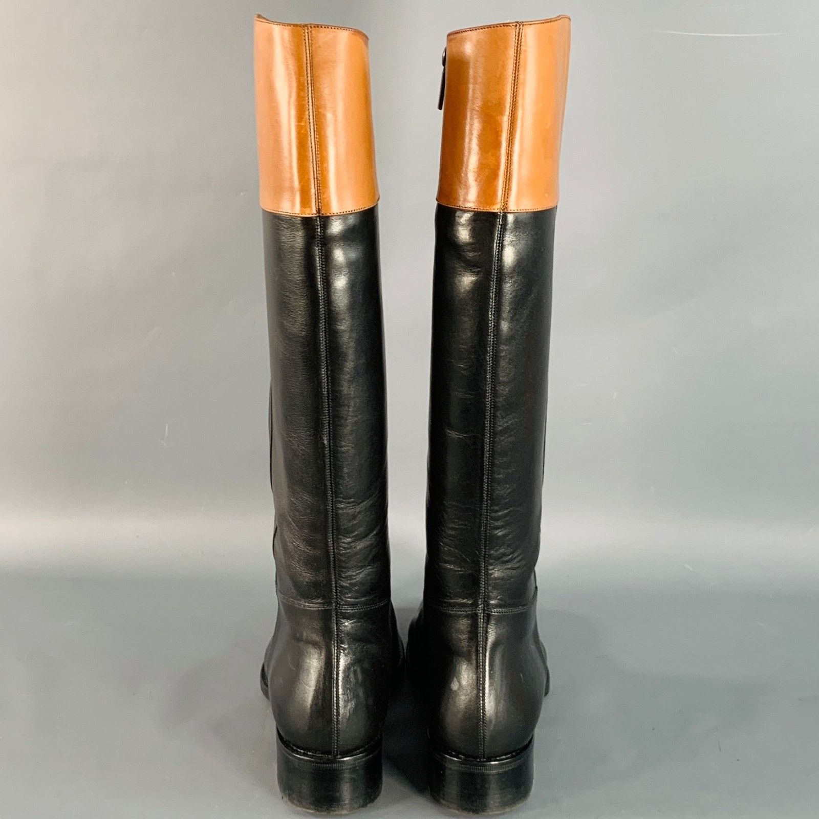 Paul Stuart PAUL STUART 7.5 Black Tan Leather Side Zipper Riding Boots Size US 7.5 / IT 37.5 - 3 Thumbnail