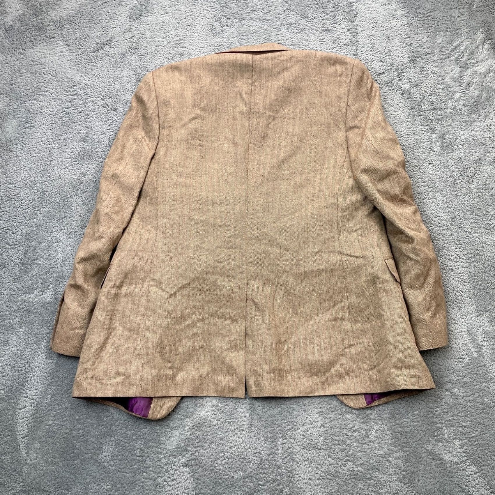 Boden Boden Blazer Jacket Mens 42R Brown Wool Linen Herringbone Single-Breasted Notch Lapel Modern Classic 3-Button Front 4-Button Sleeve Size 42R - 3 Thumbnail