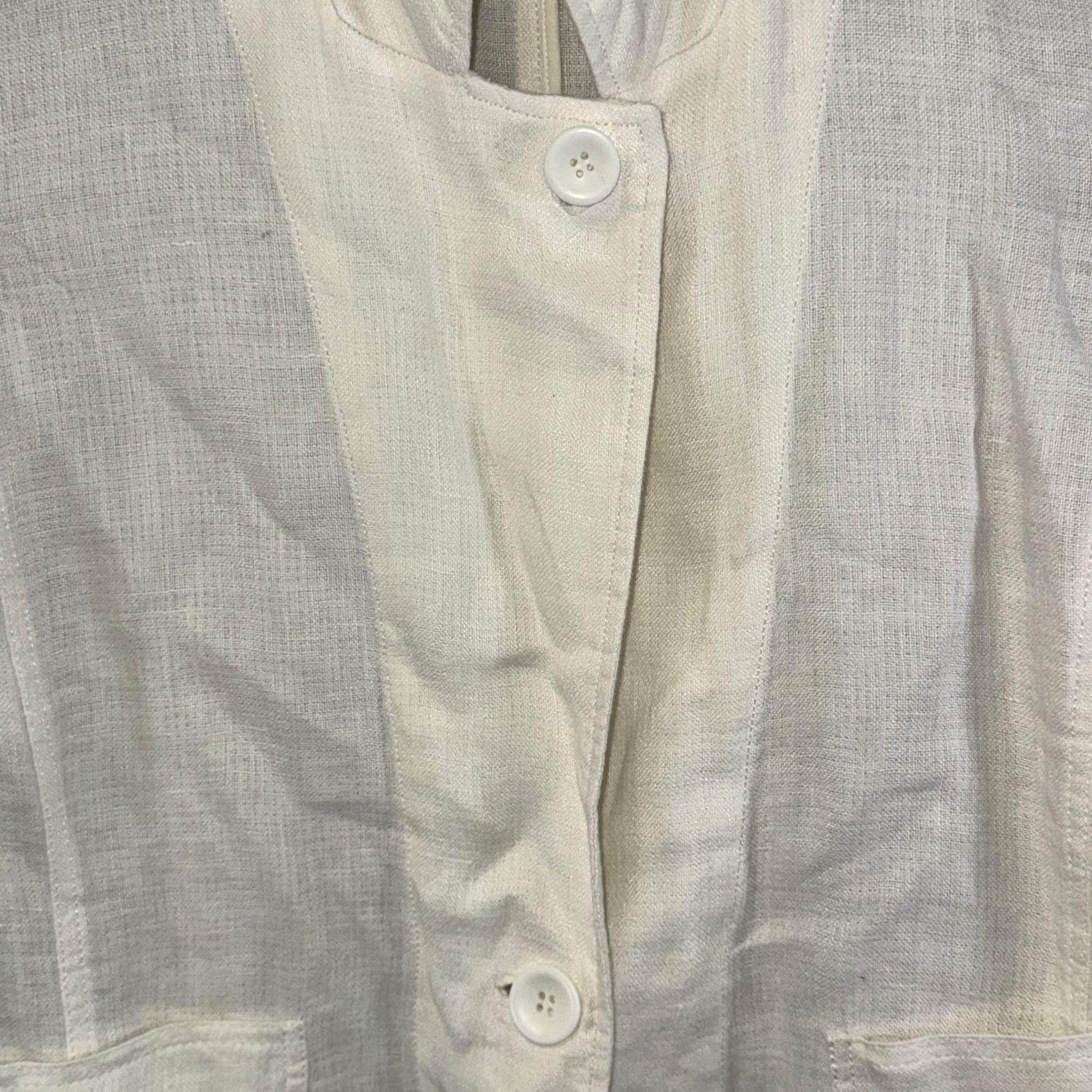 Eileen Fisher Eileen Fisher Blazer Womens Medium White Linen Stand Collar Casual Jacket Blazer Button Pockets Short Sleeve Unlined Size M / US 6-8 / IT 42-44 - 4 Thumbnail