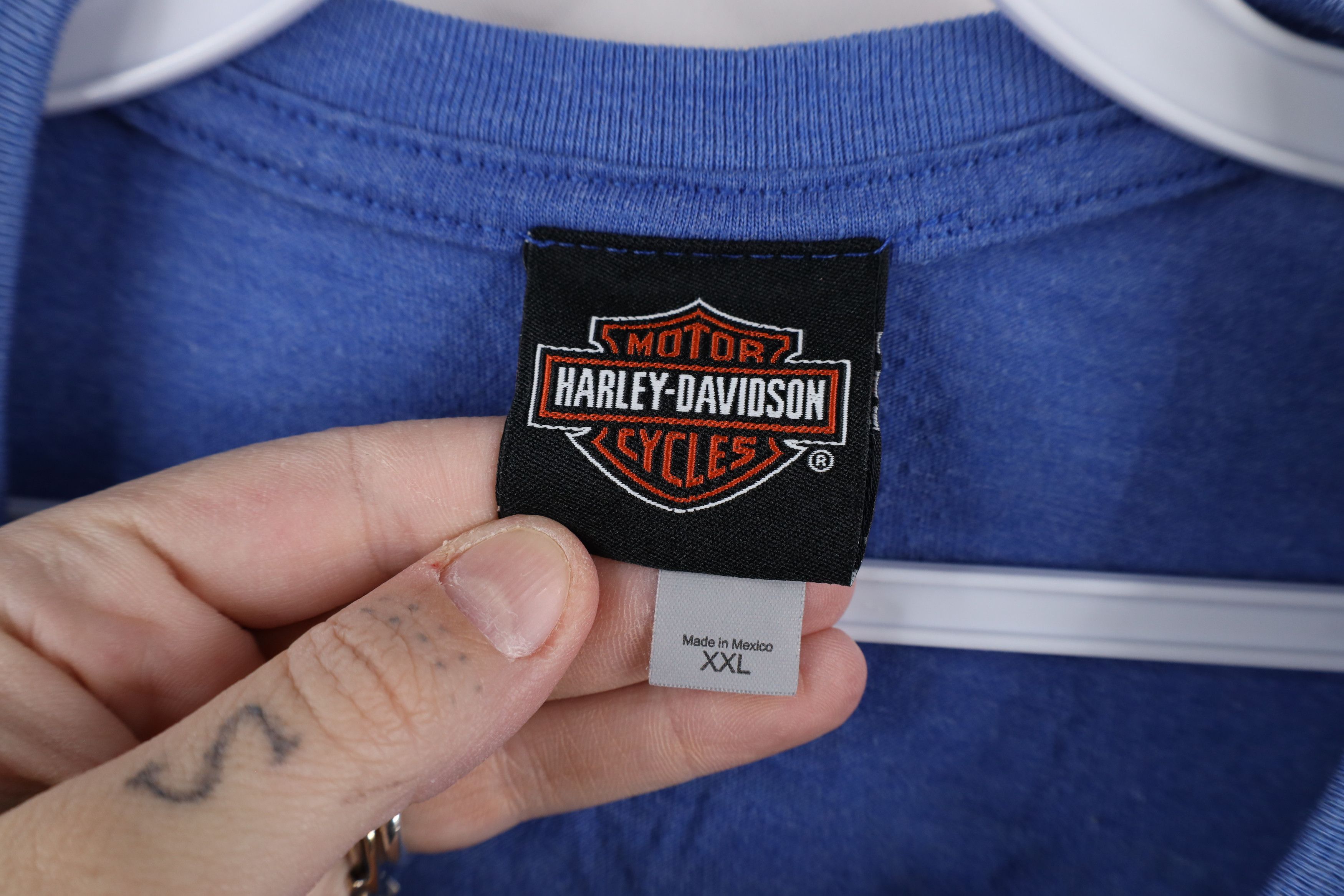 Harley Davidson × Vintage Y2K Harley Davidson Spell Out Big Logo T-Shirt Heather Blue Size US XXL / EU 58 / 5 - 7 Thumbnail