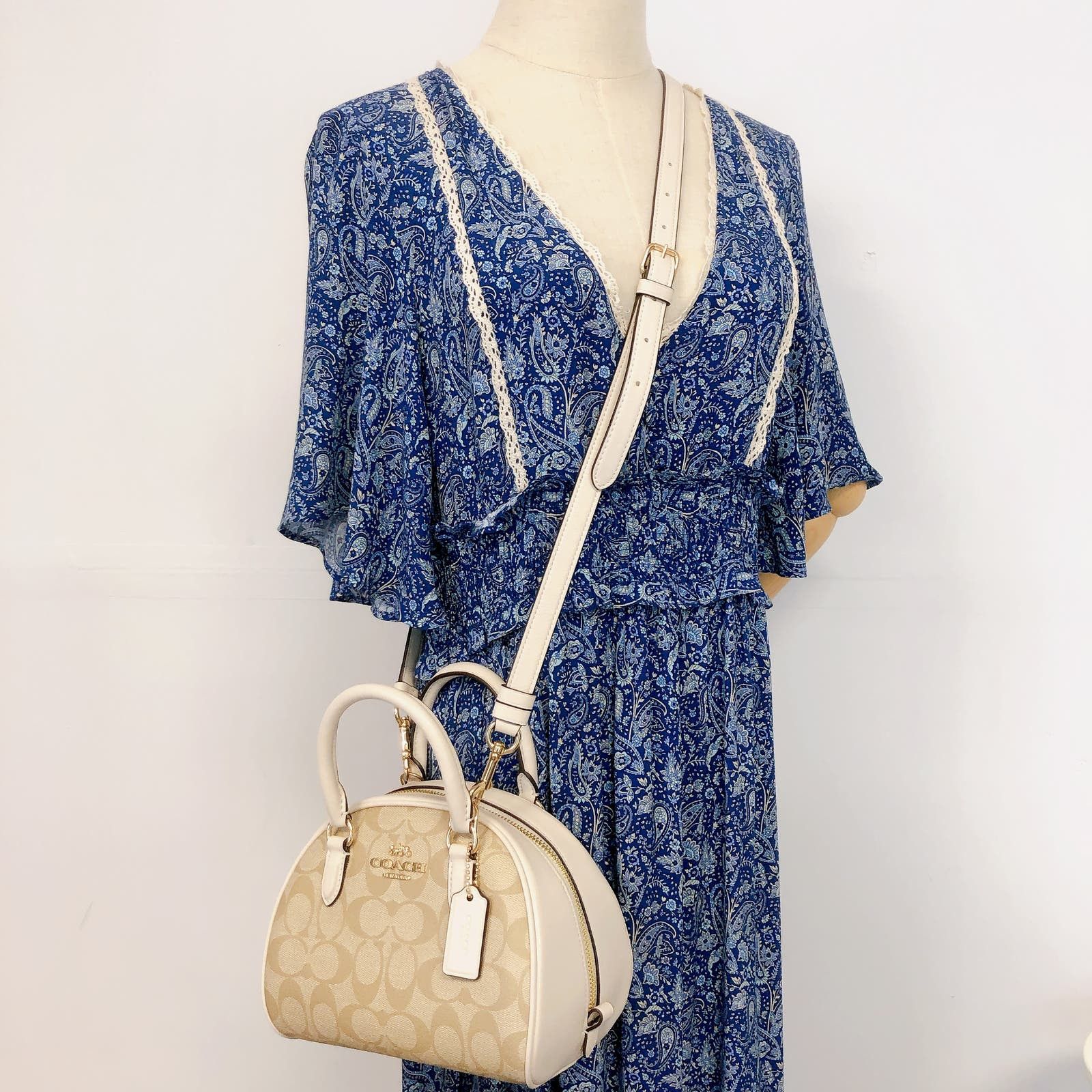 image of Coach Ca591 Sydney Satchel In Signature In Khaki Chalk in Brown, Women's