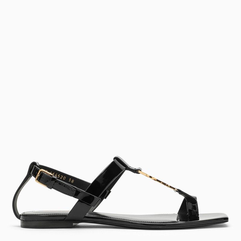 image of Saint Laurent Paris Saint Laurent Cassandre Black Patent Leather Sandal, Women's (Size 8)