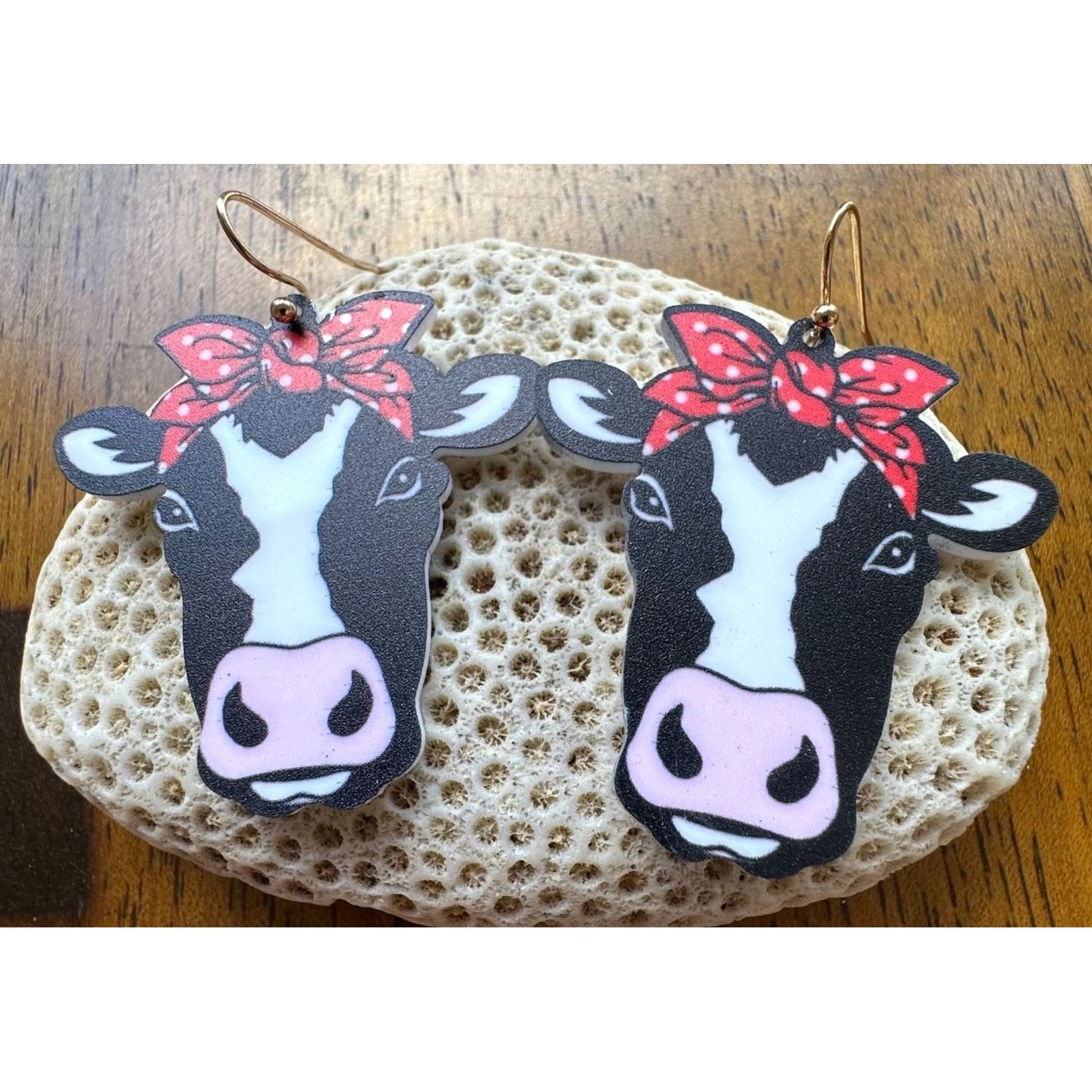 Handmade Christmas Cow Earrings Dangle Hooks New Heifer Calf Bovine F Size ONE SIZE - 2 Thumbnail
