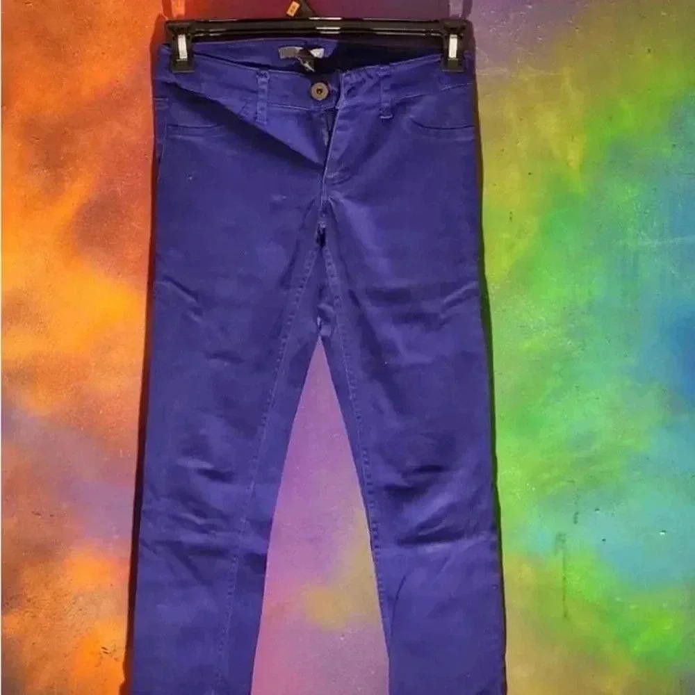 Designer Stylish Purple Zippered Slim Fit Pants Size 25" / US 0 / IT 36 - 1 Thumbnail