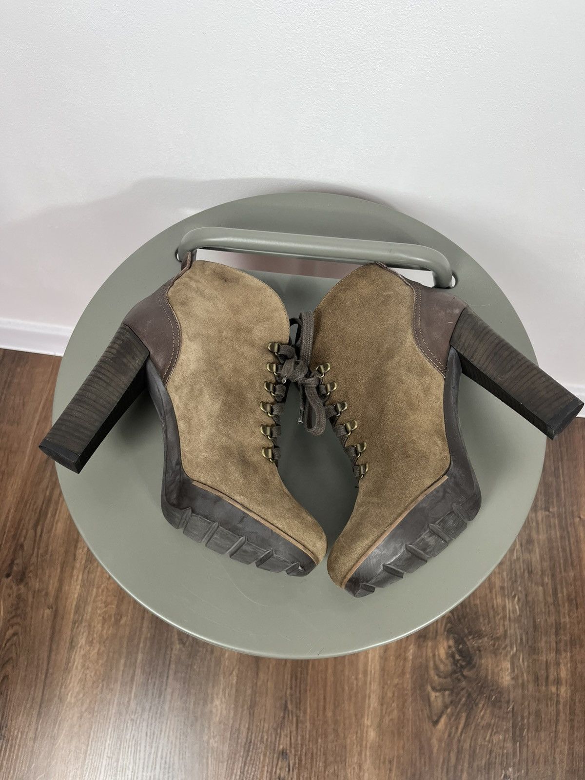 Other Brown Suede Lace-Up Chunky Heel Ankle Boots Lug Sole Size US 7 / IT 37 - 8 Thumbnail