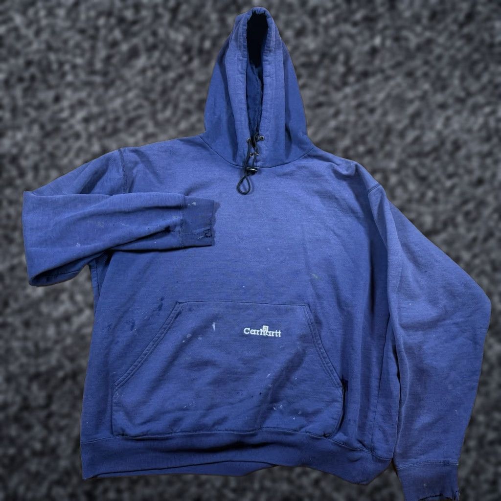 Carhartt VINTAGE Carhartt Hoodie Mens 2XL Blue 90s Distressed Sun Faded Painter Pullover Suns Badges Size US XXL / EU 58 / 5 - 1 Thumbnail