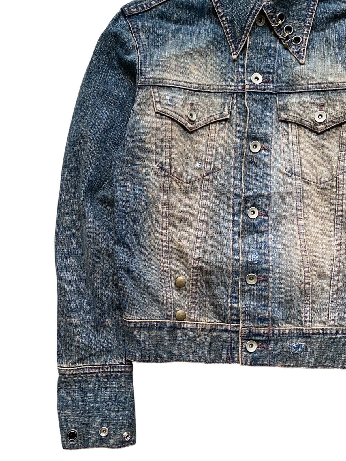If Six Was Nine × Japanese Brand × Le Grande Bleu (L.G.B.) 2000s Led Rechwe Mud Wash Pierced Denim Jacket Size US S / EU 44-46 / 1 - 8 Thumbnail
