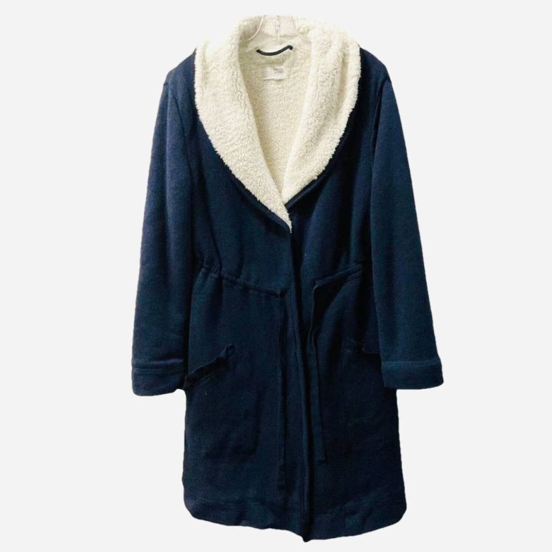 Anthropologie ANTHROPOLOGIE Navy Blue White Fleece Layer Robe House Coat Size M / US 6-8 / IT 42-44 - 9 Thumbnail