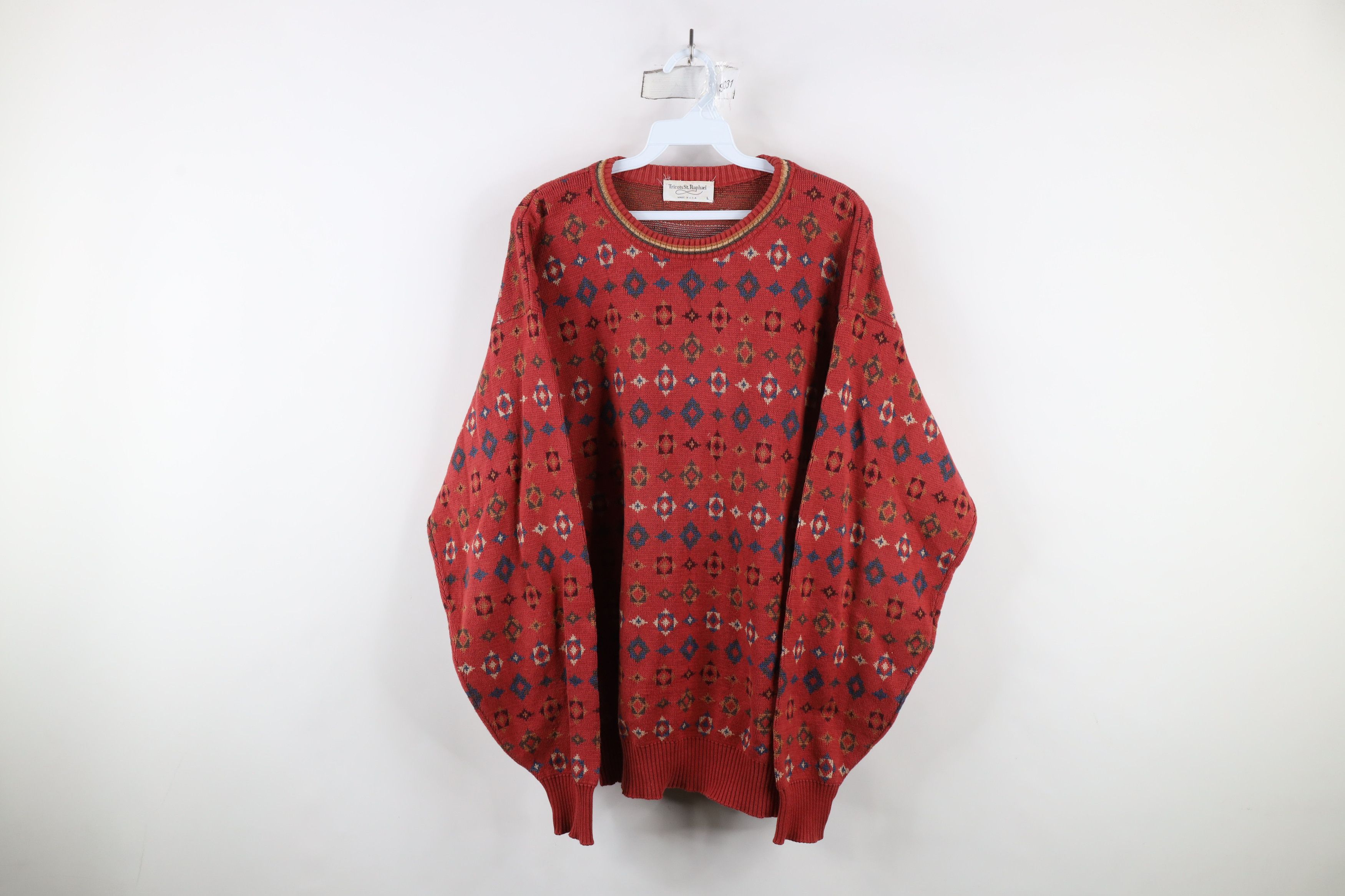 Vintage Vintage 90s Streetwear Geometric Cotton Crewneck Sweater USA Size US L / EU 52-54 / 3 - 1 Thumbnail