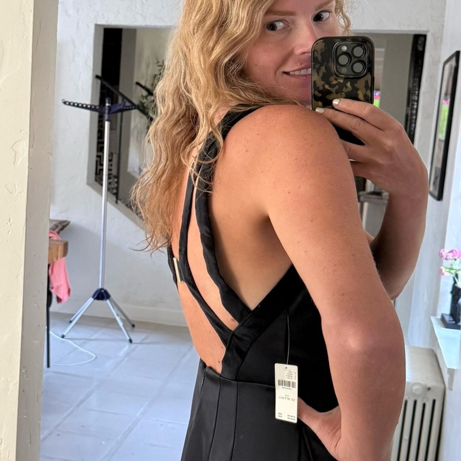 Other Anthropologie $198 Satin Wide-leg Black Jumpsuit, Size 10 T Size 32" / US 10 / IT 46 - 8 Thumbnail