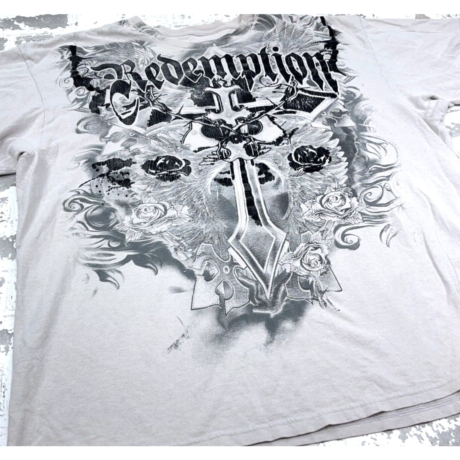 Vintage VINTAGE Redemption Shirt Men 2XL White Black Tee Graphic Print Reversible All Seasons Gothic Punk USA Skull Retro 2000s Mens Size US XXL / EU 58 / 5 - 5 Thumbnail