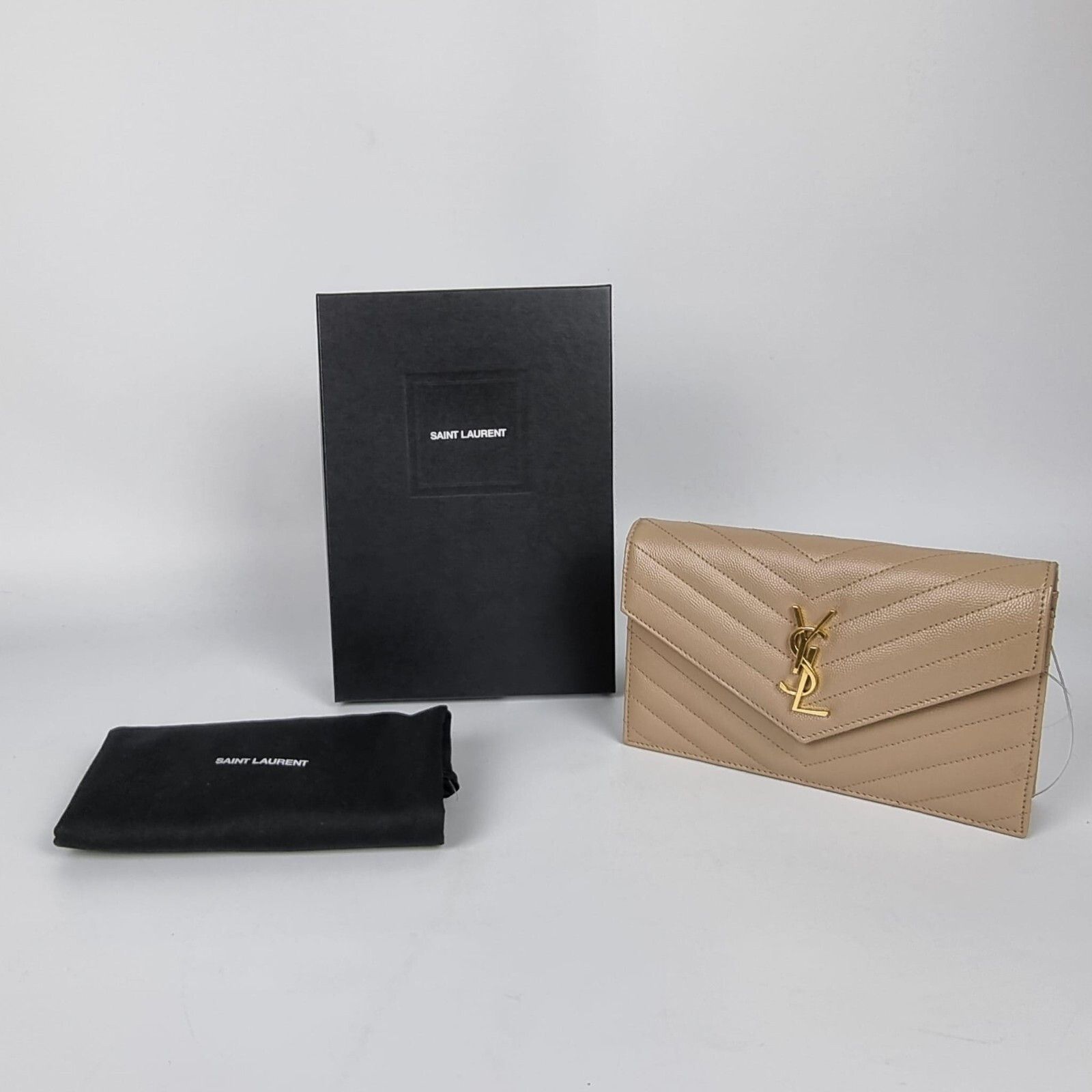 Saint Laurent Paris SAINT LAURENT Cassandre Envelope Dark Beige Grained Leather Size ONE SIZE - 2 Thumbnail
