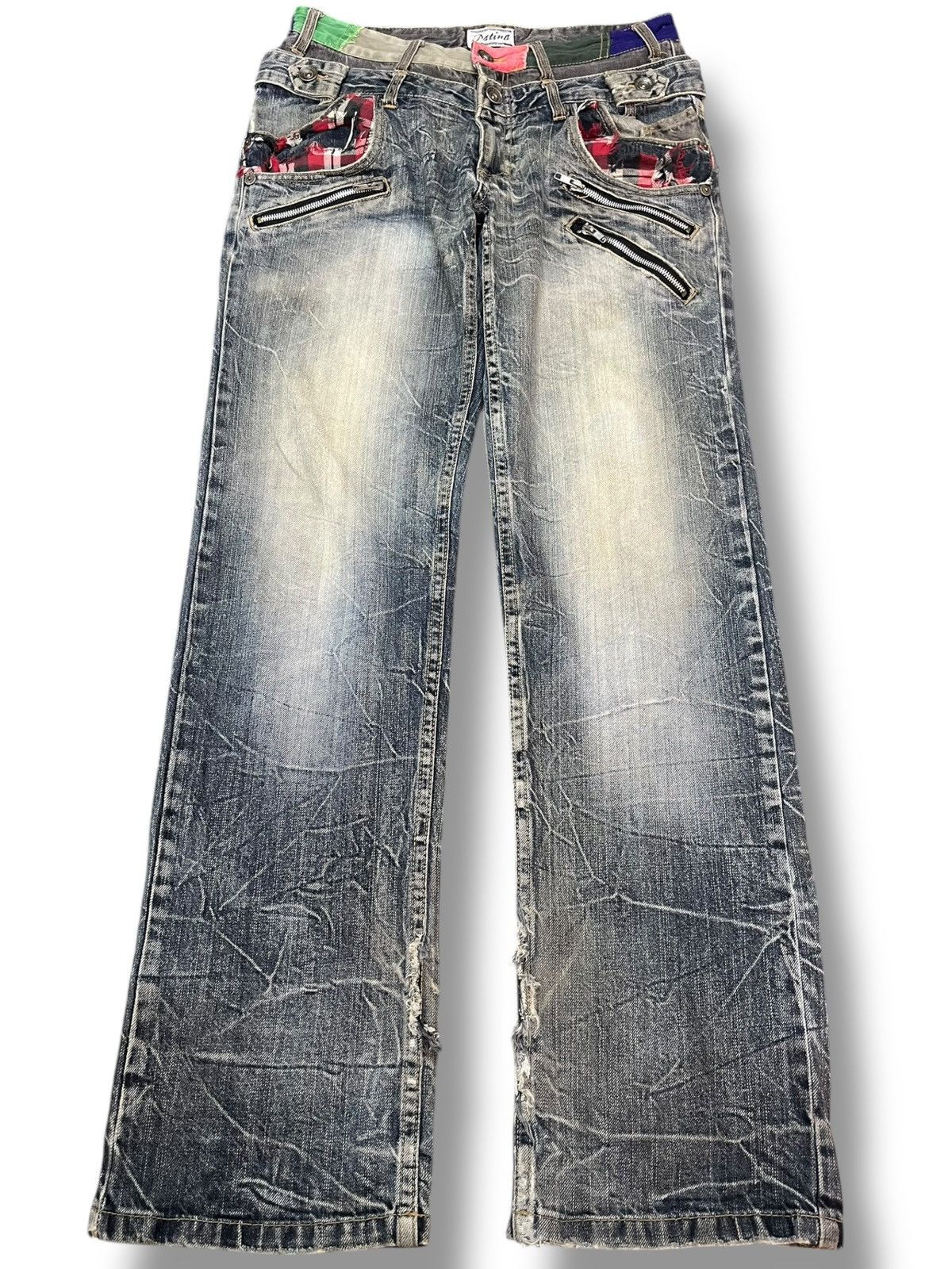 Vintage Patina Double Waist AvantGarde Style Denim
