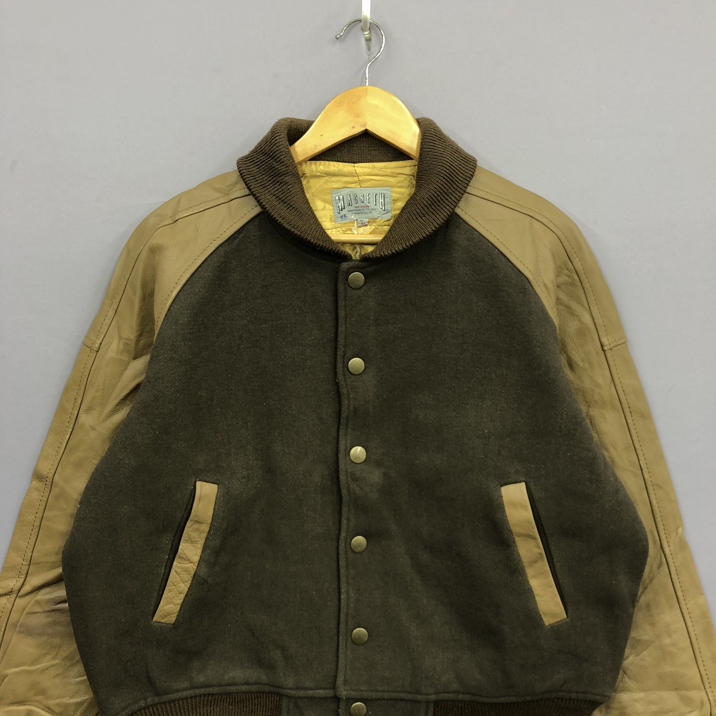 Vintage RARE Vintage 80s Macbeth Leather Varsity Wool Jacket Size US L / EU 52-54 / 3 - 4 Thumbnail