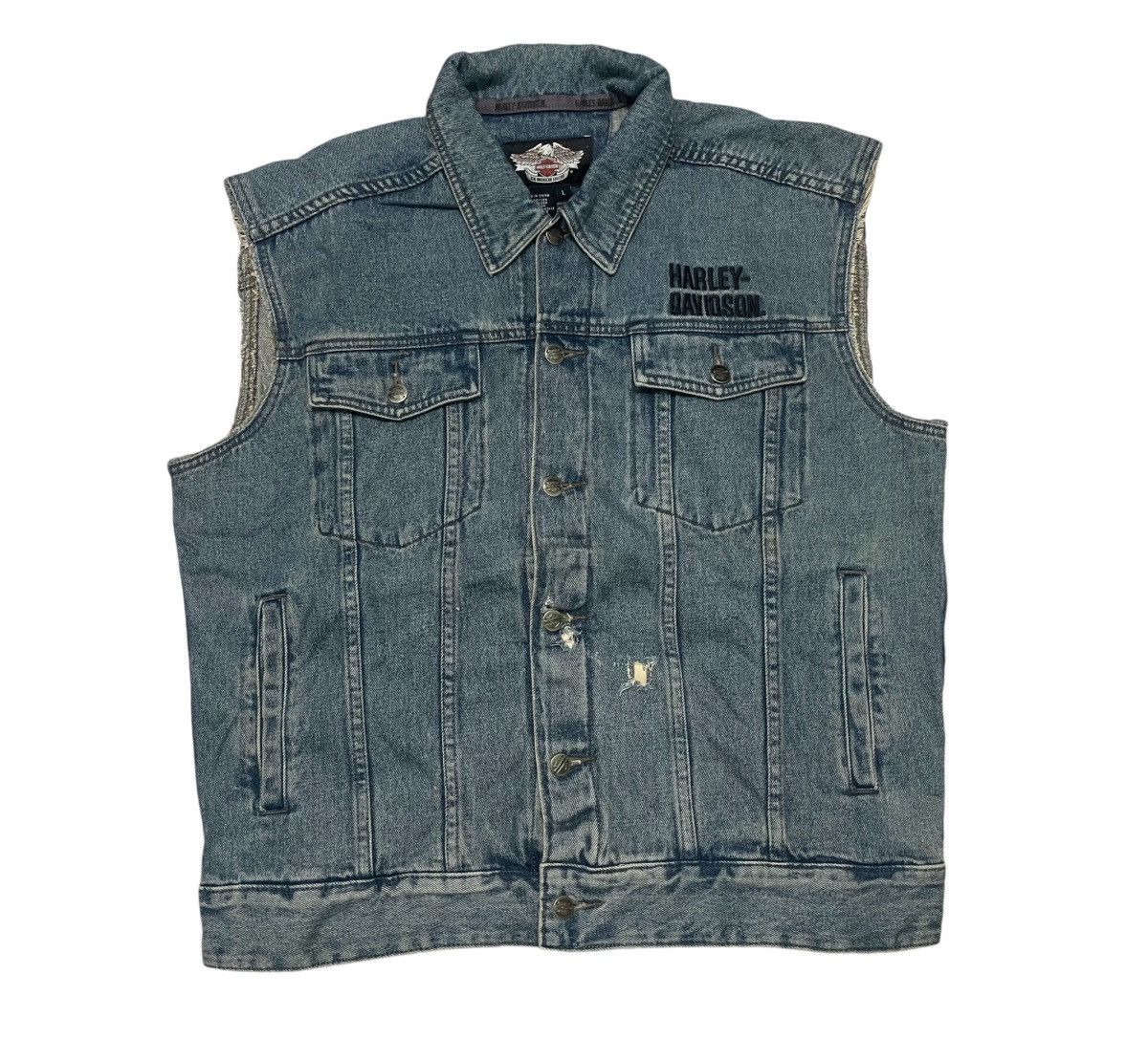 Harley Davidson 2000s HARLEY DAVIDSON EMBROIDERED LOGO DENIM DISTRESSED Size US L / EU 52-54 / 3 - 2 Thumbnail