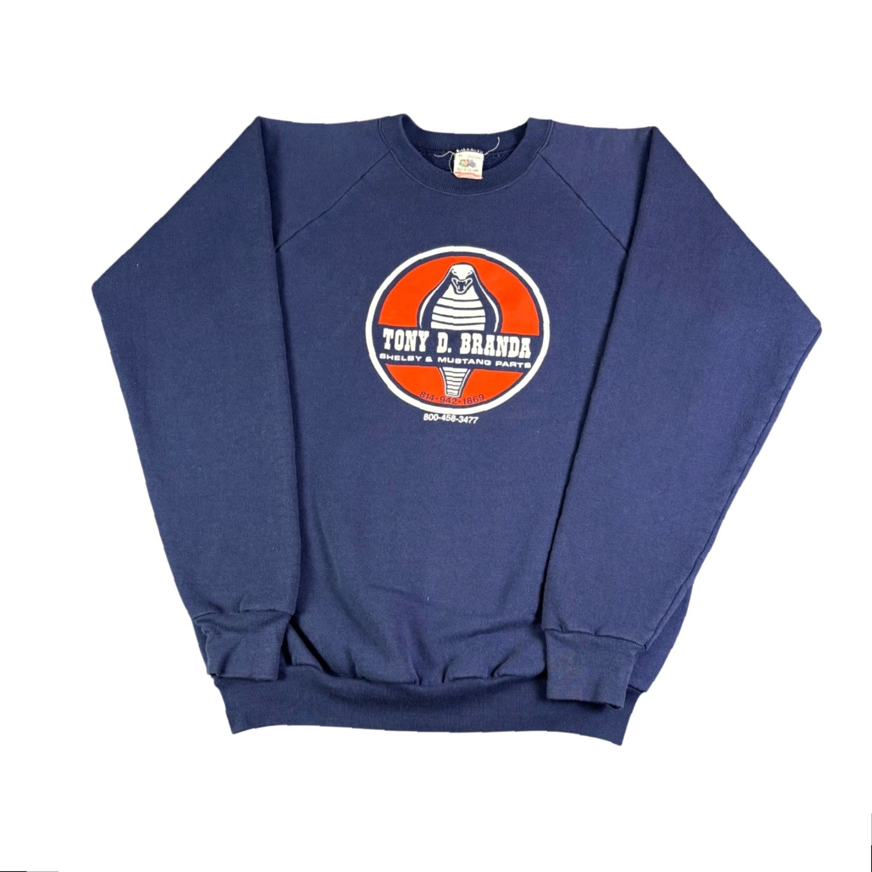 Fruit Of The Loom VINTAGE Tony D Branda Shelby Mustang Parts Cobra Graphic Sweatshirt Mens XL Navy Blue Size US XL / EU 56 / 4 - 2 Thumbnail