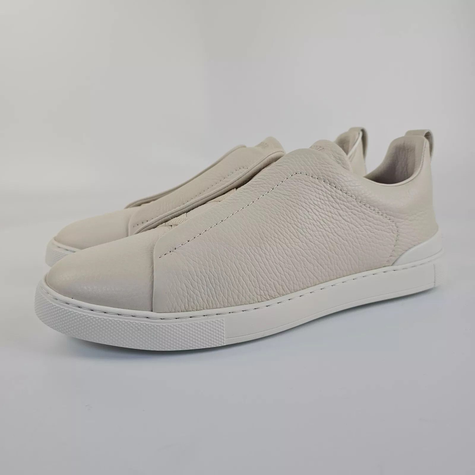 Zegna Triple Stitch White Leather Low Top Sneakers New