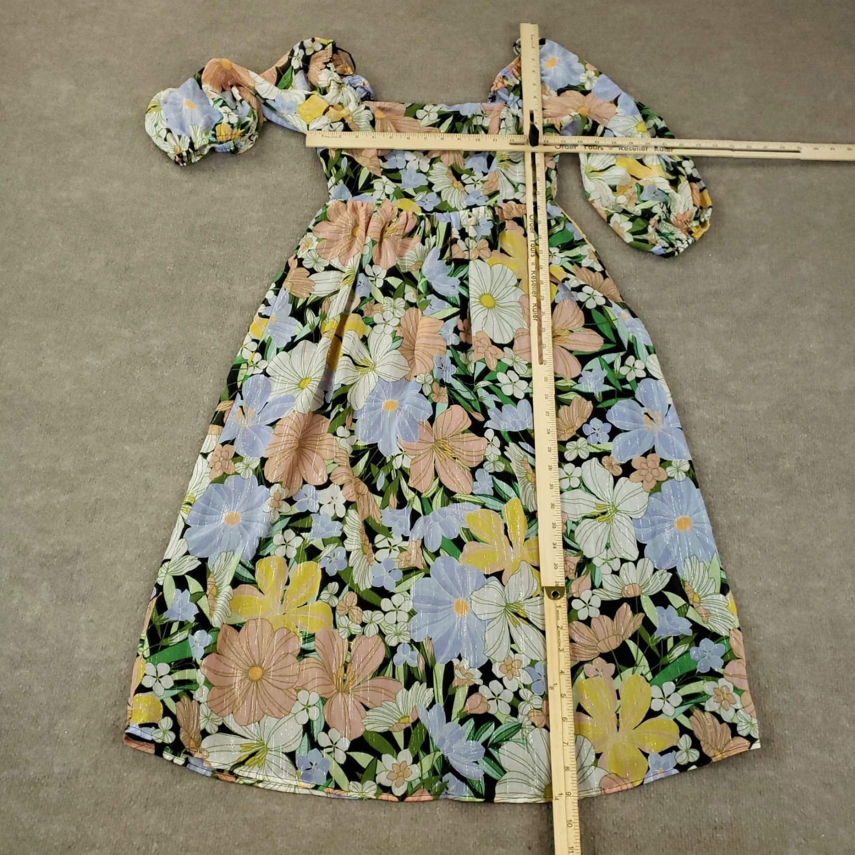 Pinko Sugarlips Dress XS Pink Floral 3/4 Sleeve Midi Balloon Sleeve V-Neck Womens XS Dress Size XS / US 0-2 / IT 36-38 - 2 Thumbnail