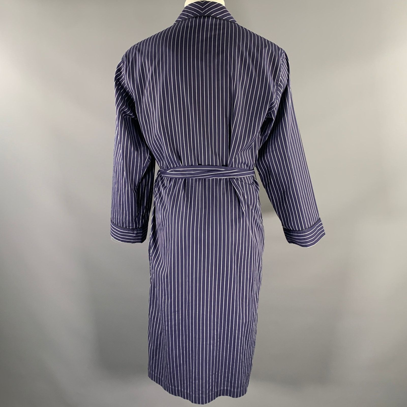Ermenegildo Zegna ERMENEGILDO ZEGNA S Navy White Pinstripe Cotton Belted Robe Size US S / EU 44-46 / 1 - 4 Thumbnail