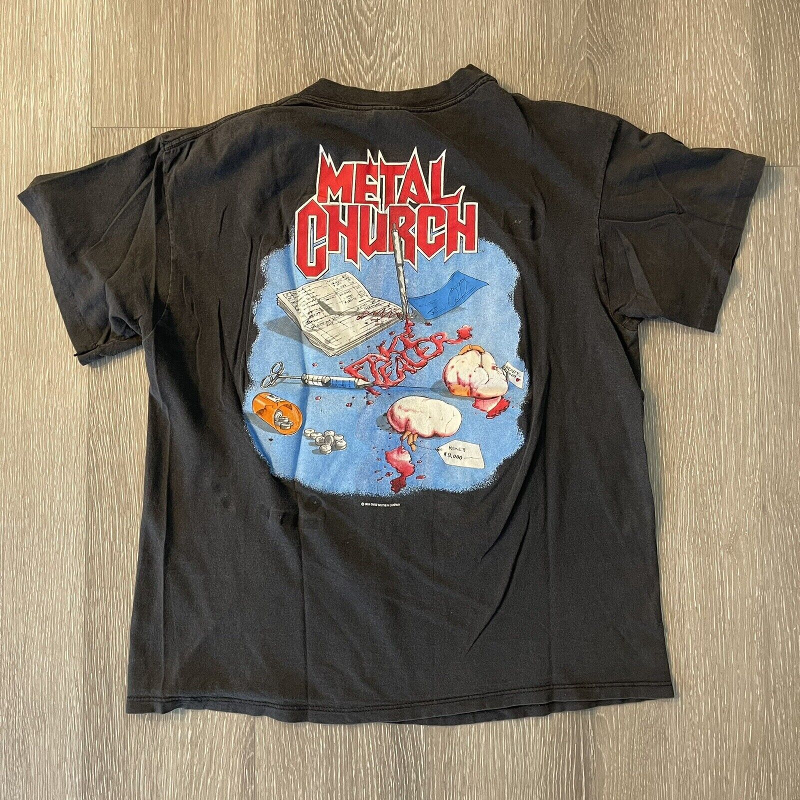 Vintage Vtg 80s Metal Church T-Shirt Fake Healer Blessings Tour Size US L / EU 52-54 / 3 - 13 Thumbnail