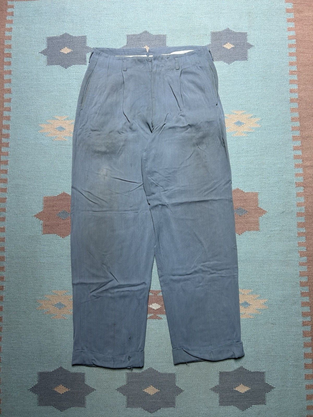 Vintage Vintage 40s rayon drop loop pants pleated slacks pique 31x29 Size US 31 - 1 Thumbnail