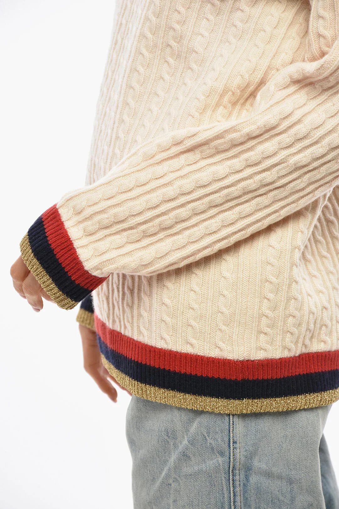 Gucci o1mm0326 Cashmere-Blend Cable Knit Crewneck Sweater in White Size XS / US 0-2 / IT 36-38 - 2 Thumbnail