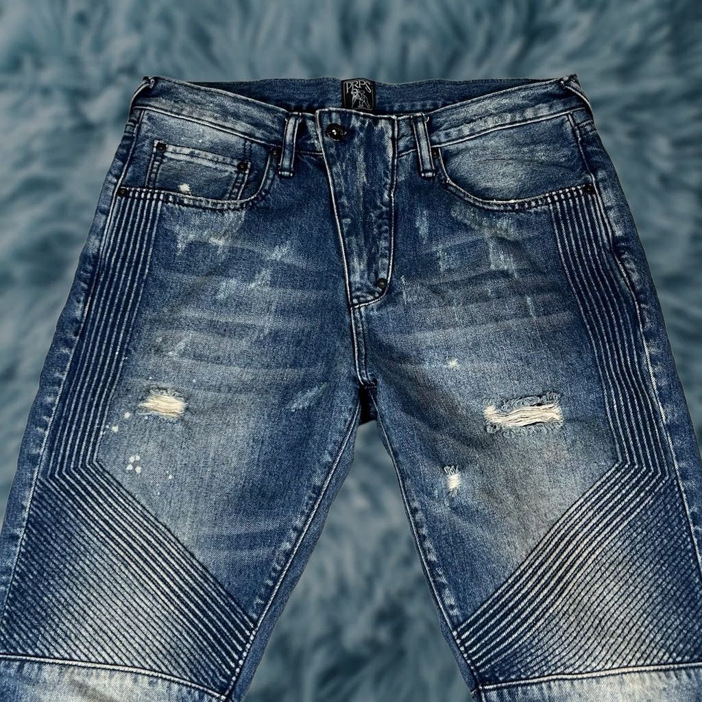 Prps PRPS Jeans Dark Blue Moto Distressed Faded Straight Stretch Denim Mens Sz 32x34 Size US 32 / EU 48 - 1 Thumbnail