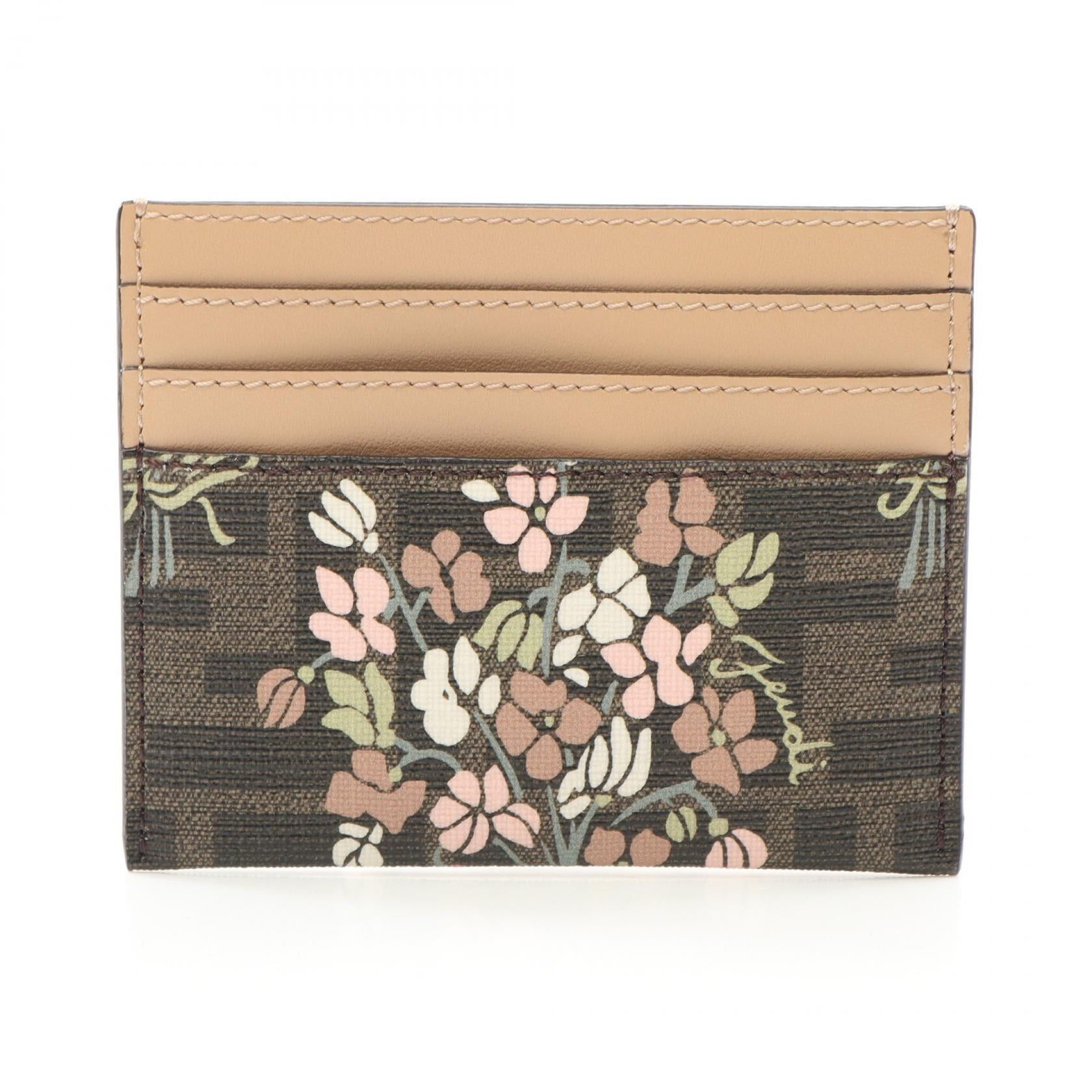 Fendi Card Case Coated Canvas Leather Brown Multicolor