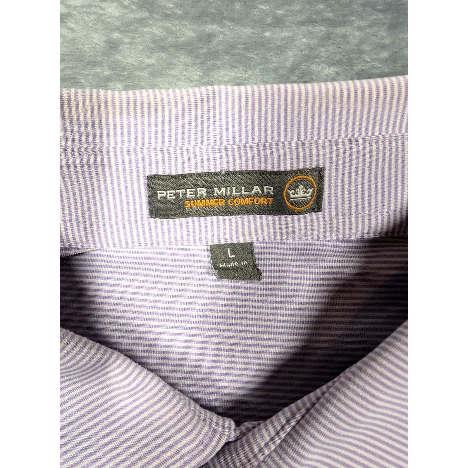Peter Millar Peter Millar Polo Shirt Mens L Purple White Stripe Summer Comfort Golf Tech Size US L / EU 52-54 / 3 - 5 Thumbnail