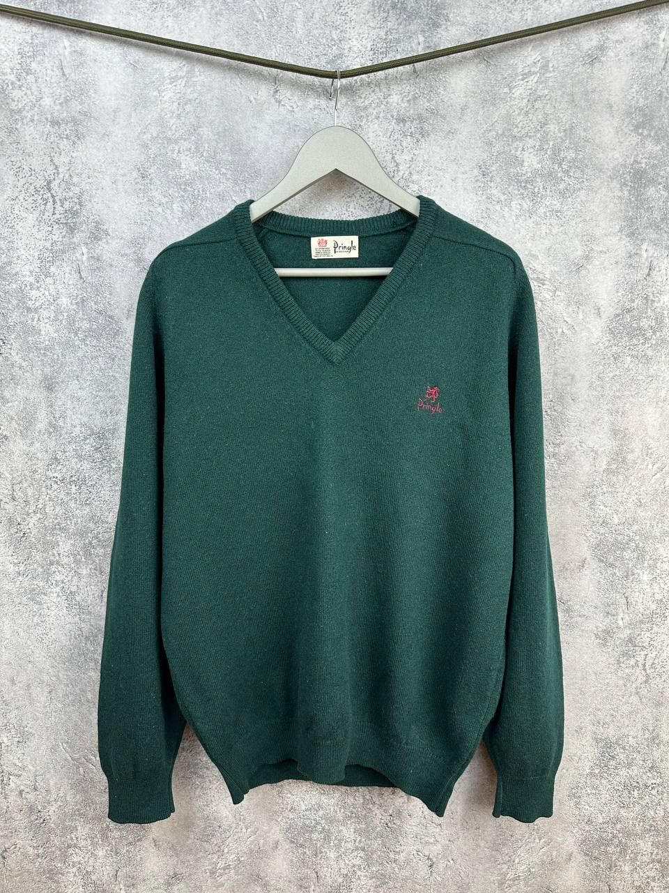 Pringle of Scotland V-Neck Wool Sweater Jumper Green LS