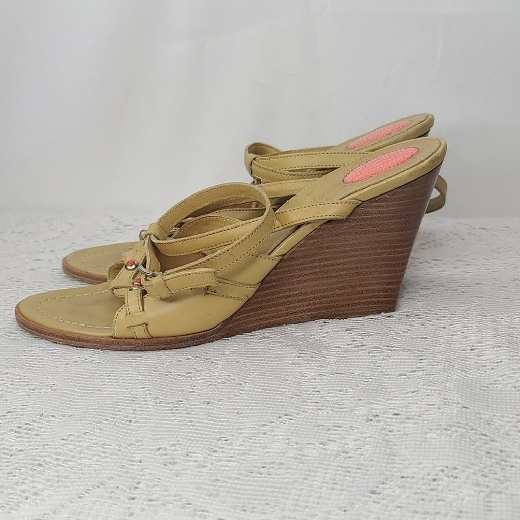 The Unbranded Brand Banfi Zambrelli strappy leather heeled wedges sz 7 Size US 7 / IT 37 - 5 Thumbnail