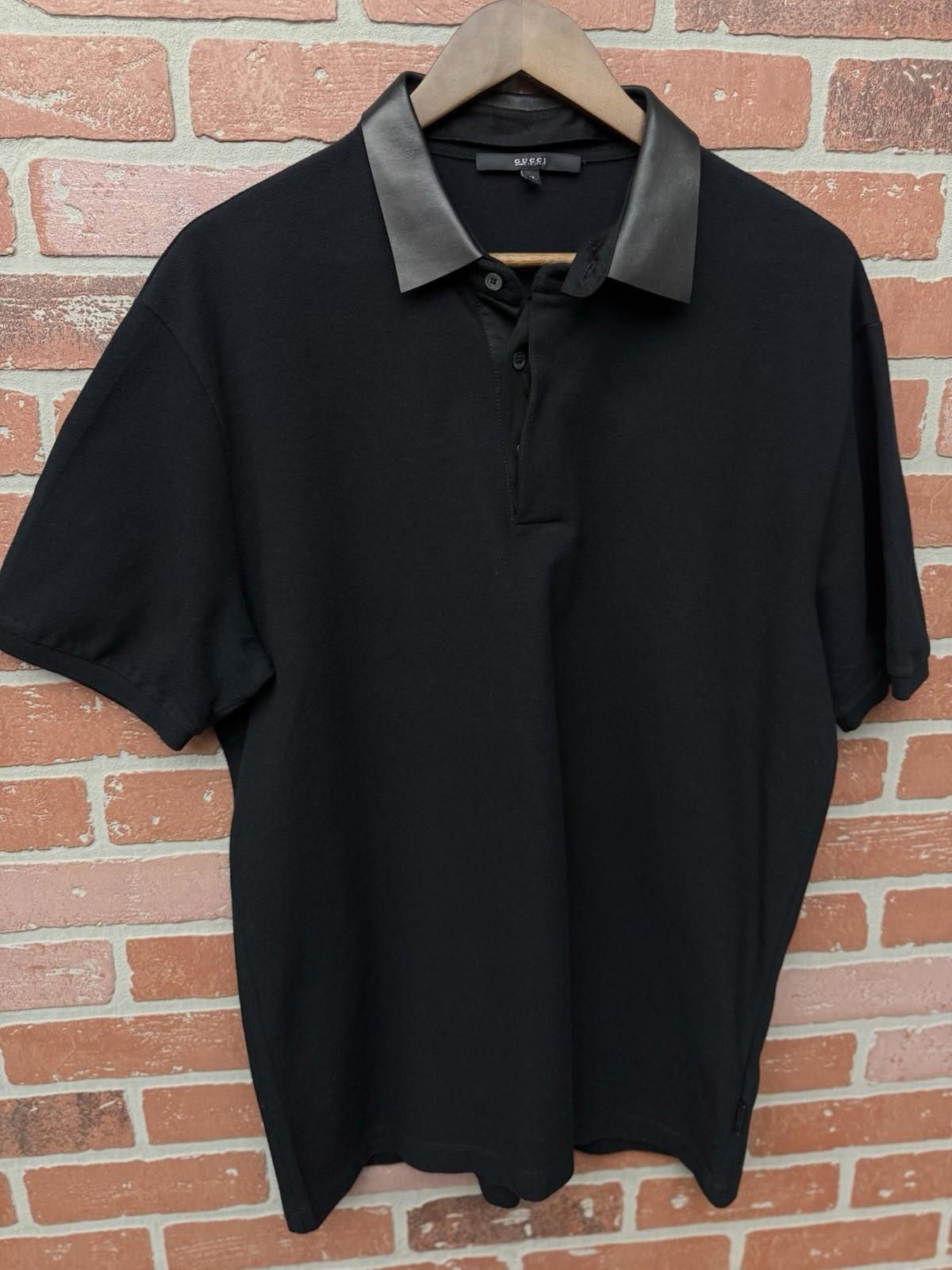 Gucci Gucci Polo T Shirt Black Leather Collar Size XL $850 Retail Size US XL / EU 56 / 4 - 2 Thumbnail
