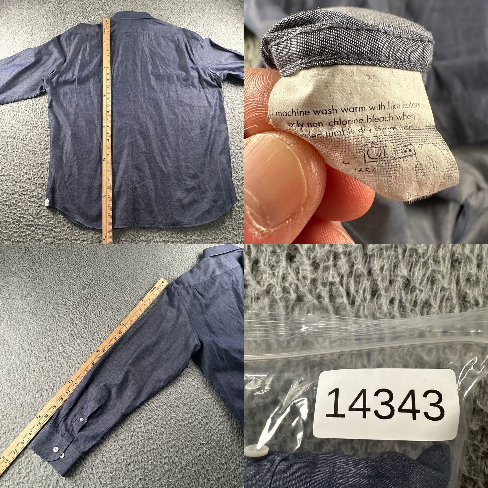 Todd Snyder Todd Snyder Dress Shirt Mens 17.5 34/35 Long Sleeve Navy Chambray Button-Down Size 48R - 8 Thumbnail