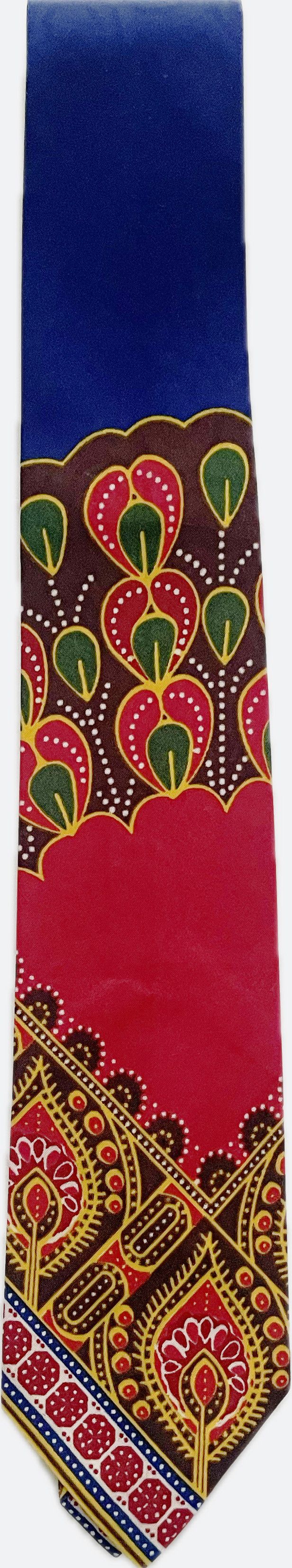 Other Handmade 7-Fold Tie – Red & Blue Ankara Wax Cotton Print(3") Size ONE SIZE - 7 Thumbnail