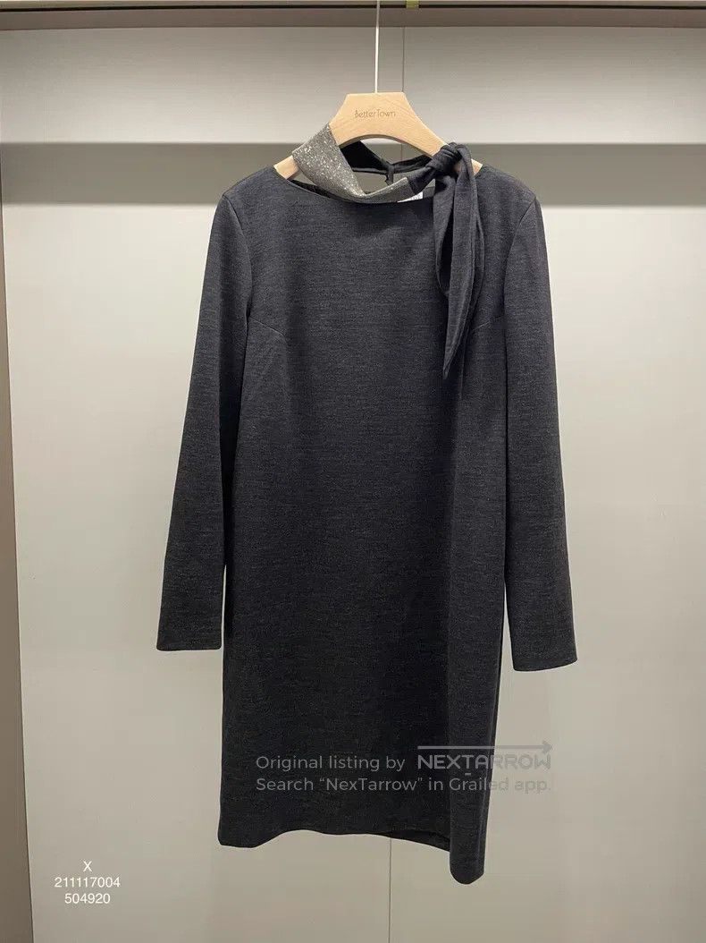 Brunello Cucinelli Brunello Cucinelli Black Gray New Wool Dress with Beaded S Size L / US 10 / IT 46 - 1 Thumbnail