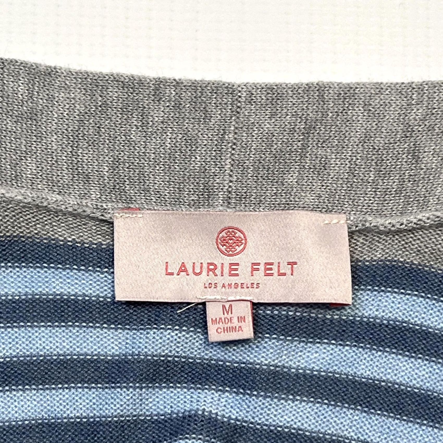 Vintage Laurie Felt Cardigan Womens M Blue Gray Striped Long Lightweight Pockets Size M / US 6-8 / IT 42-44 - 3 Thumbnail