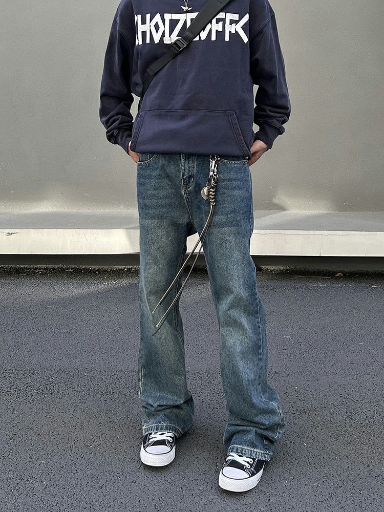 denim washed faded flared jeans